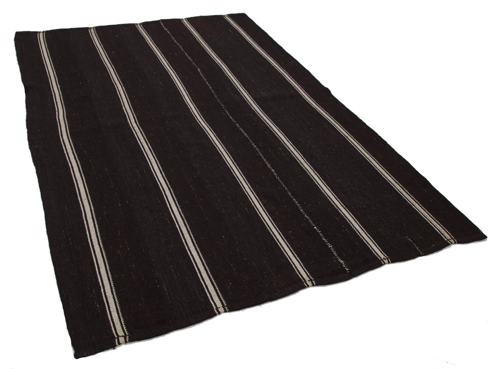Handmade Striped Kilim Rug – Brown Goat Hair Vintage Area Rug 5'9''x8'9''
