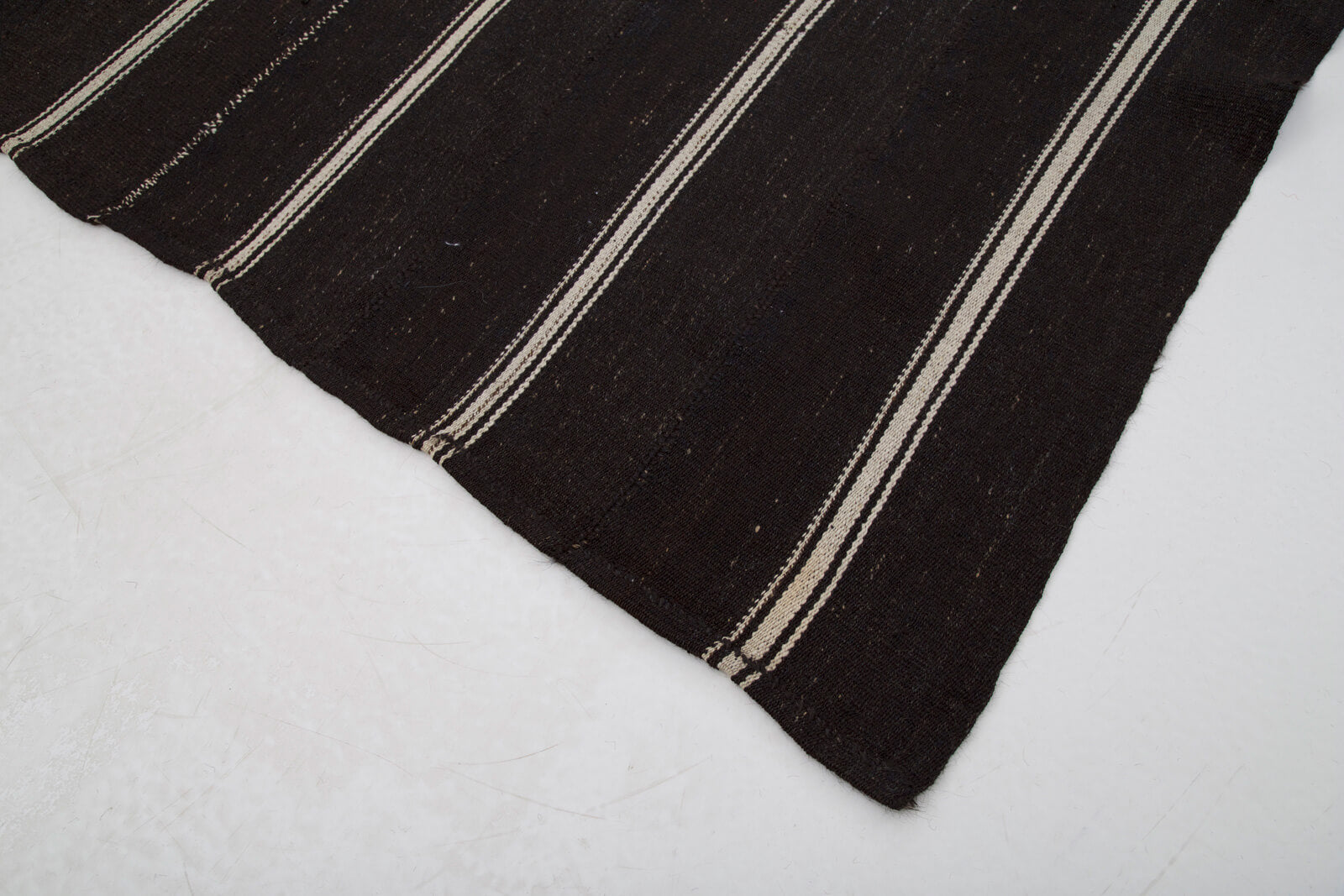 Handmade Striped Kilim Rug – Brown Goat Hair Vintage Area Rug 5'9''x8'9''