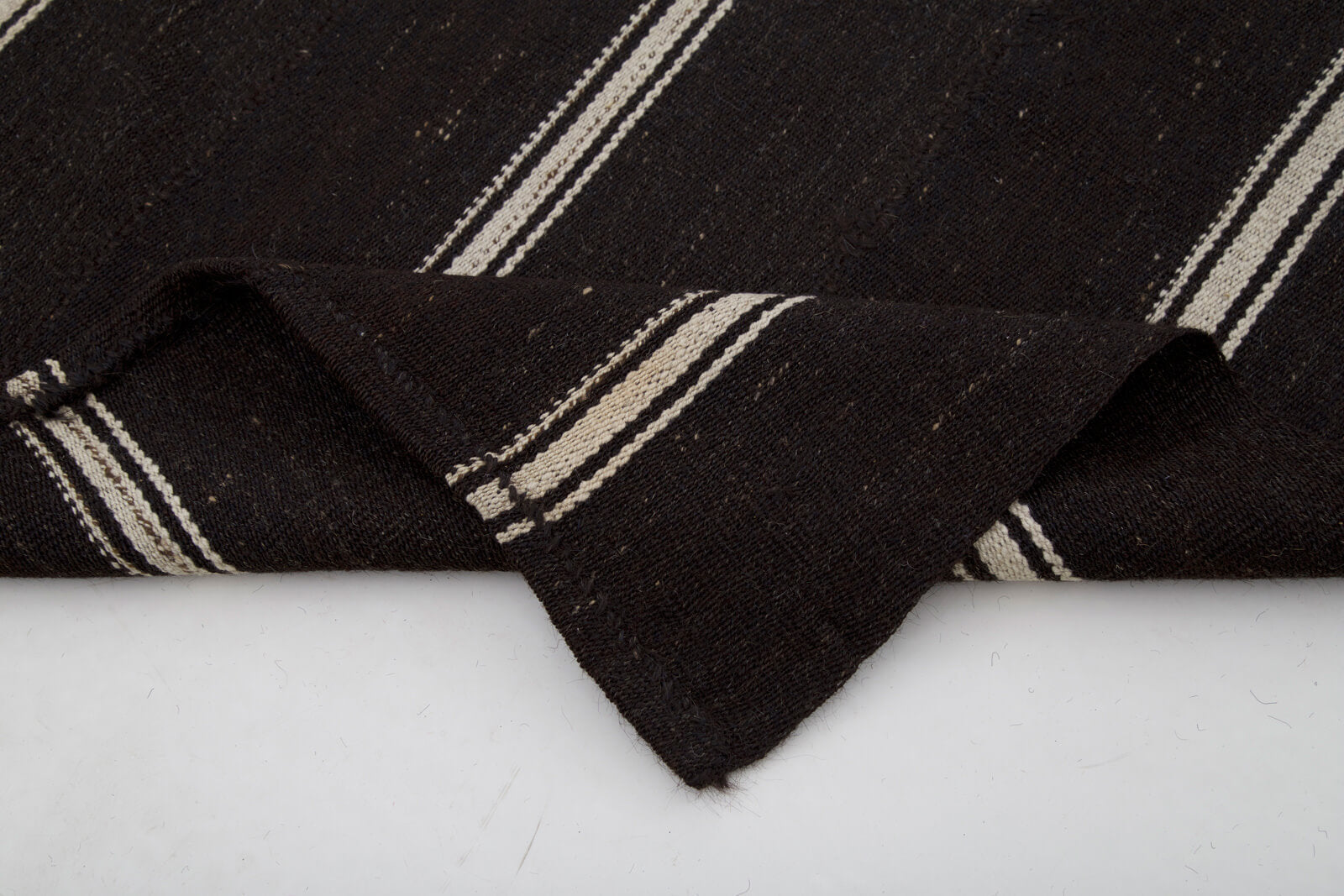 Handmade Striped Kilim Rug – Brown Goat Hair Vintage Area Rug 5'9''x8'9''