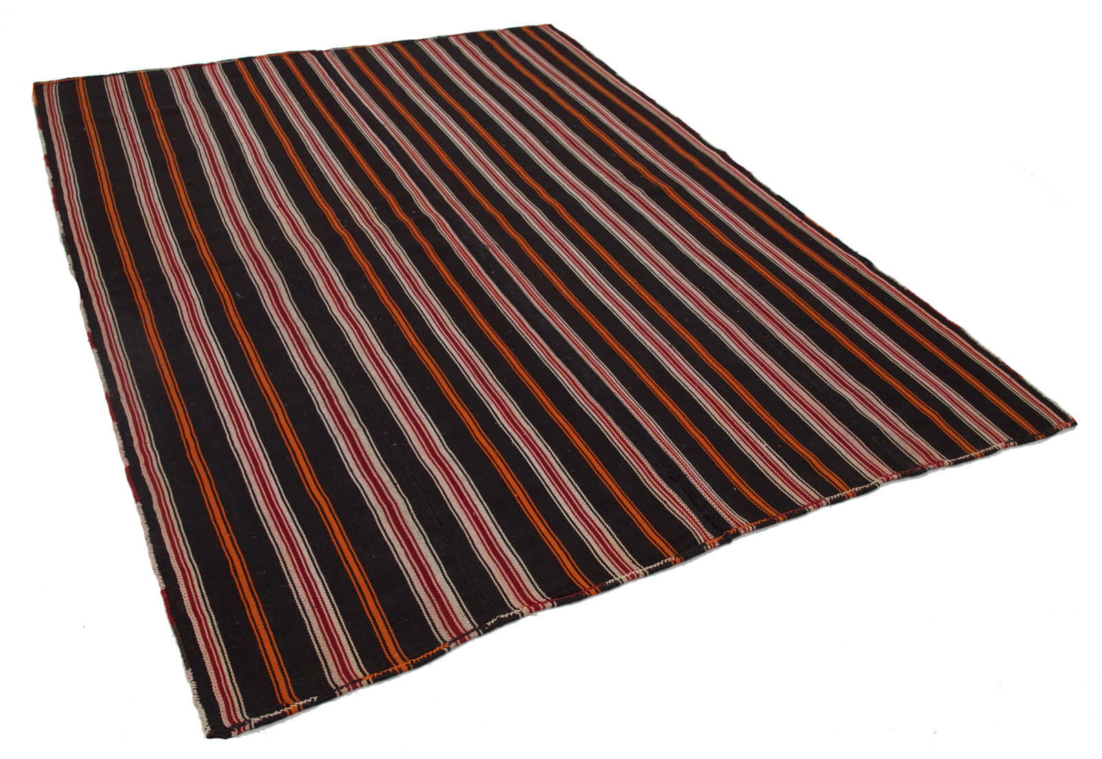 Handmade Kilim Rug - Brown Striped Area Rug with Goat Hair & Natural Wool Blend 6'11"x9'4"