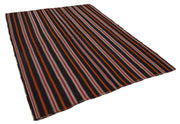 Handmade Kilim Rug - Brown Striped Area Rug with Goat Hair & Natural Wool Blend 6'11"x9'4"