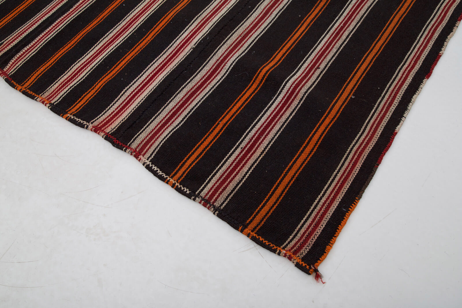 Handmade Kilim Rug - Brown Striped Area Rug with Goat Hair & Natural Wool Blend 6'11"x9'4"