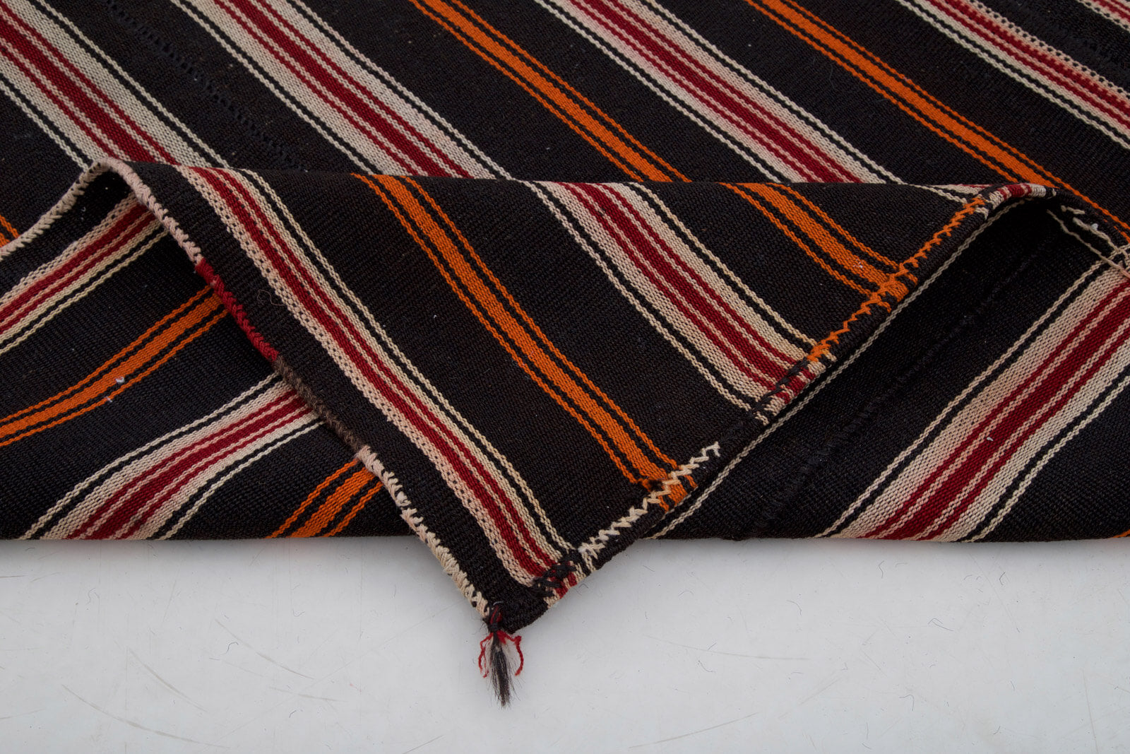 Handmade Kilim Rug - Brown Striped Area Rug with Goat Hair & Natural Wool Blend 6'11"x9'4"