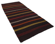 Handmade Striped Runner Rug - Brown Goat Hair Turkish Wool Carpet 5'x11'11''