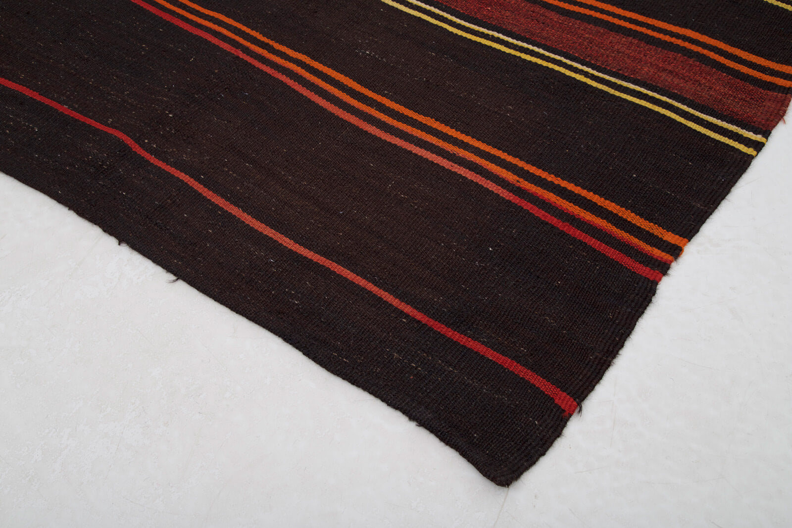 Handmade Striped Runner Rug - Brown Goat Hair Turkish Wool Carpet 5'x11'11''