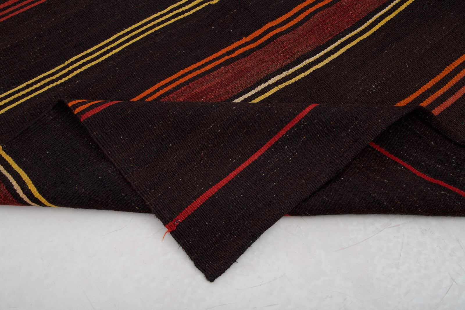 Handmade Striped Runner Rug - Brown Goat Hair Turkish Wool Carpet 5'x11'11''