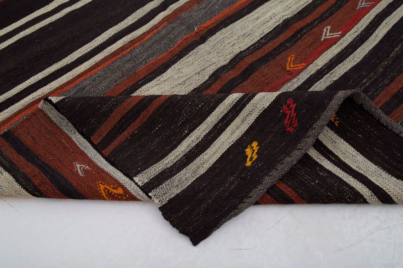 Handmade Striped Runner Rug - Brown Goat Hair 5'6''x10'5'' Soft Durable Floor Runner