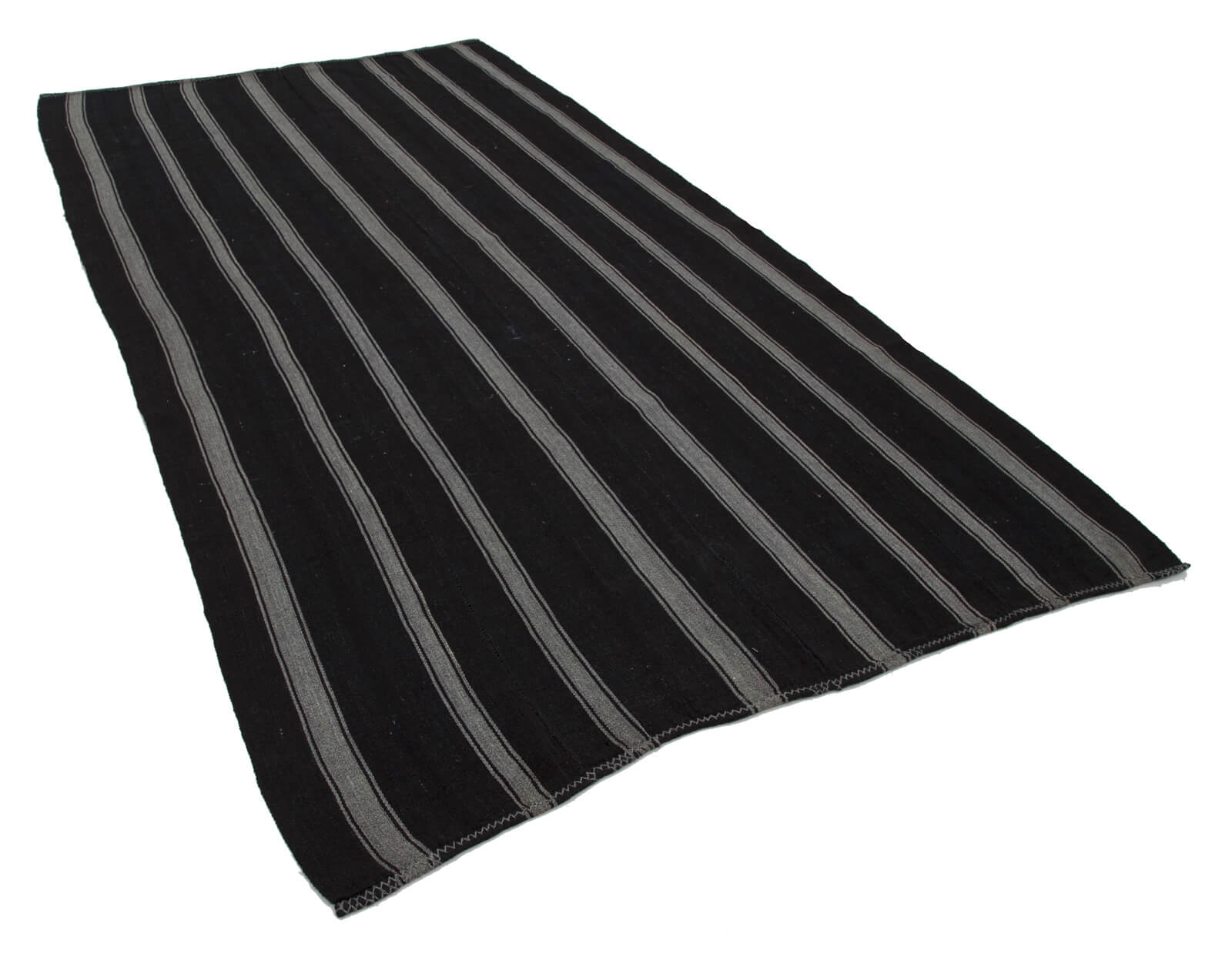 Handmade Striped Kilim Rug - Brown Goat Hair, 6x11 Feet Vintage Area Rug