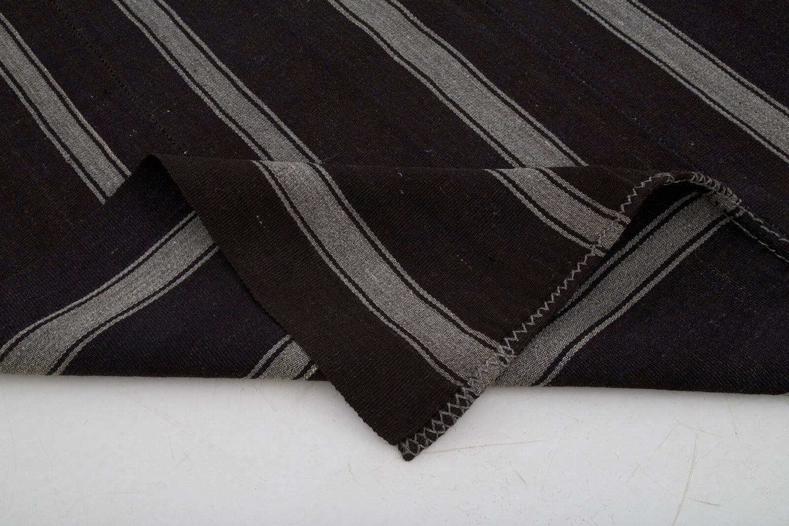 Handmade Striped Kilim Rug - Brown Goat Hair, 6x11 Feet Vintage Area Rug