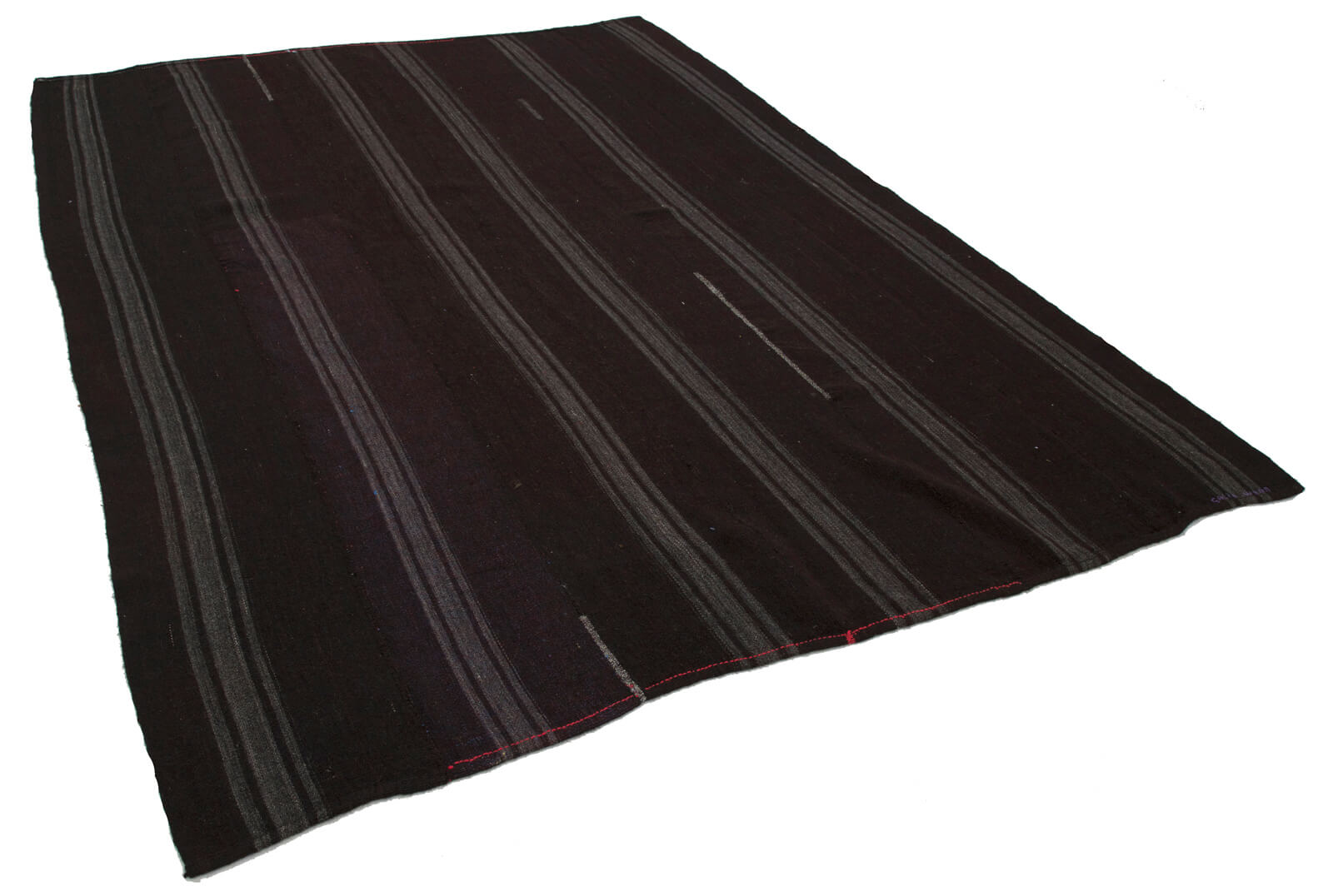 Handmade Kilim Rug – Brown Wool Striped Area Rug | Turkish Goat Hair Carpet 7'5''x9'10''