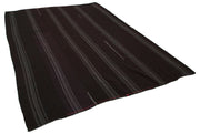 Handmade Kilim Rug – Brown Wool Striped Area Rug | Turkish Goat Hair Carpet 7'5''x9'10''