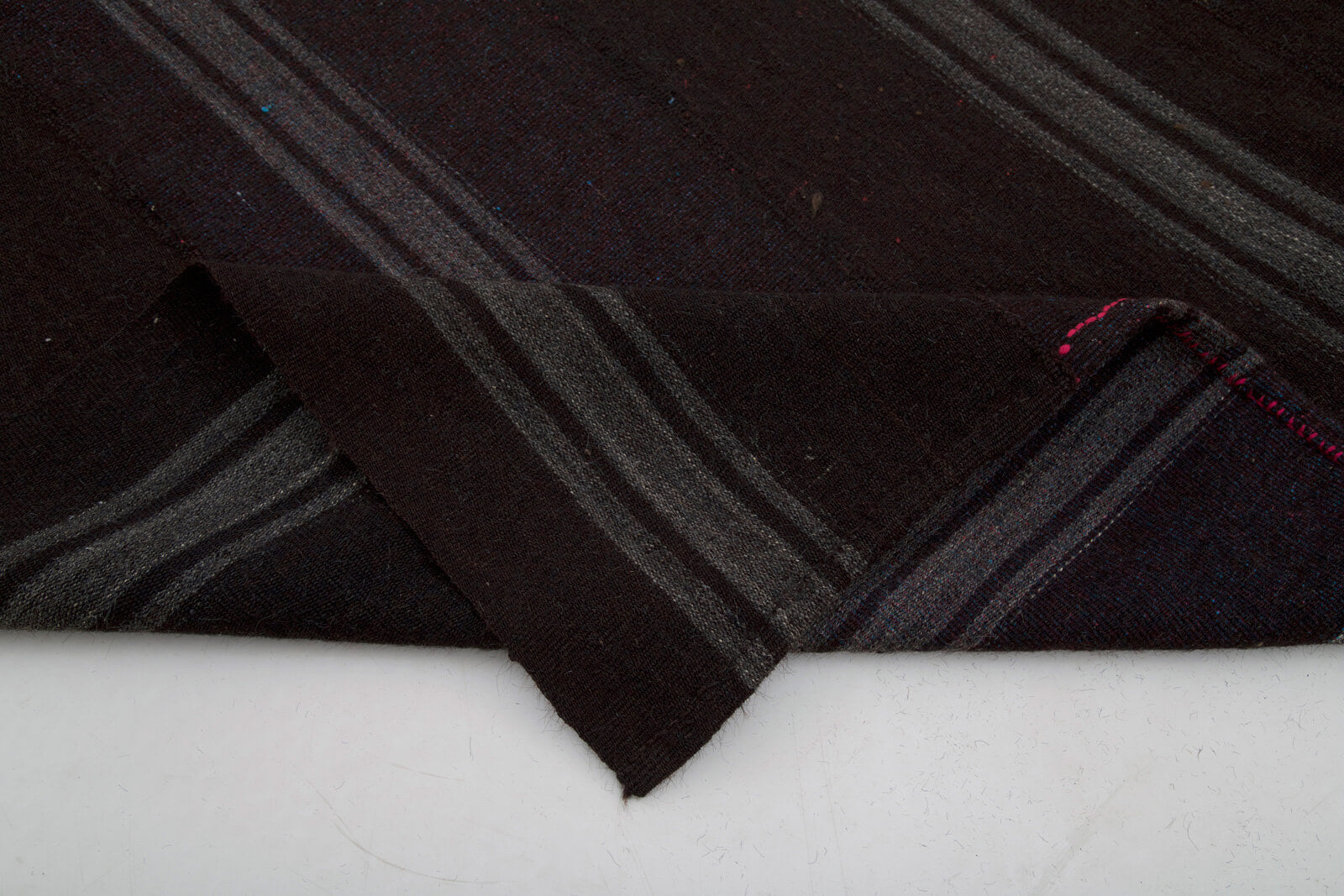 Handmade Kilim Rug – Brown Wool Striped Area Rug | Turkish Goat Hair Carpet 7'5''x9'10''