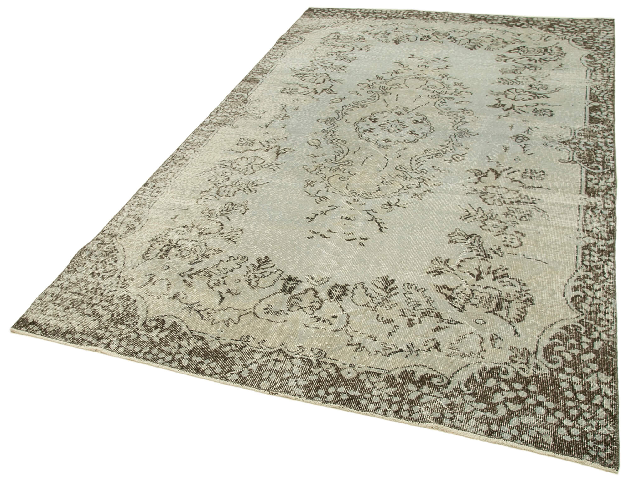 Handmade Vintage Area Rug - Overdyed Wool Rug, Grey Cotton Carpet 5'6''x9'4''