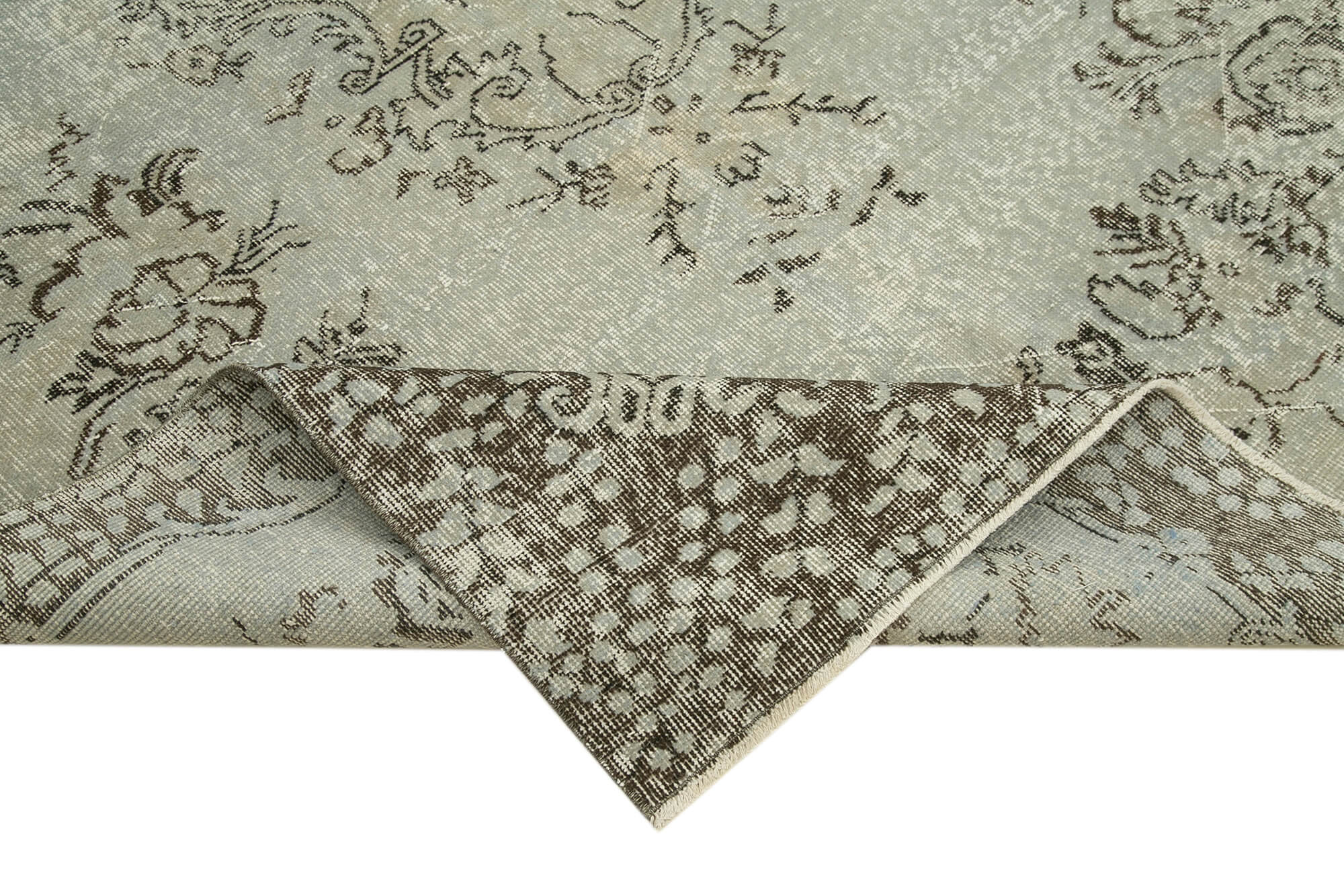 Handmade Vintage Area Rug - Overdyed Wool Rug, Grey Cotton Carpet 5'6''x9'4''