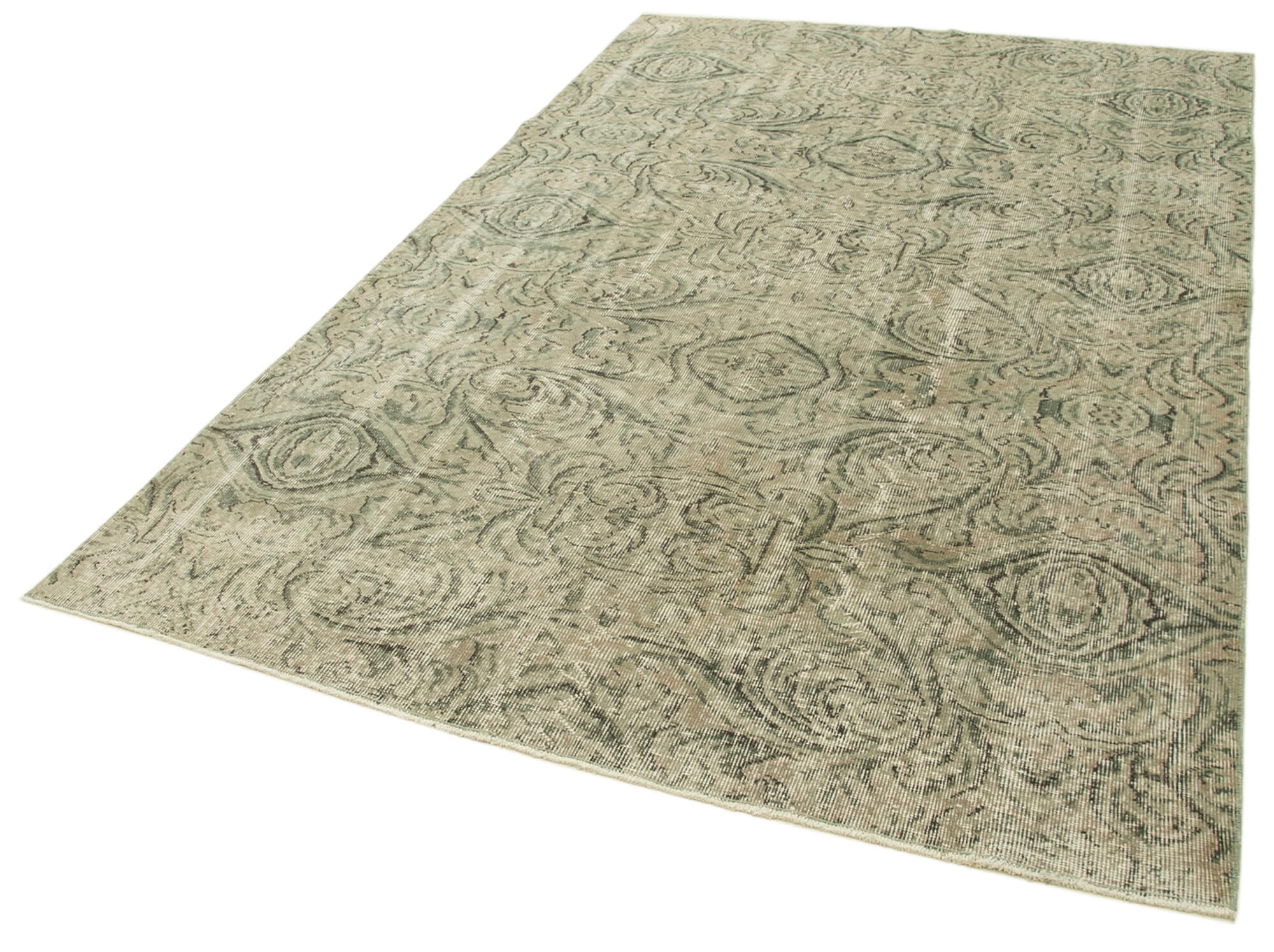 Handmade Area Rug – Overdyed Beige Vintage Wool Cotton Carpet 5'8''x8'9''