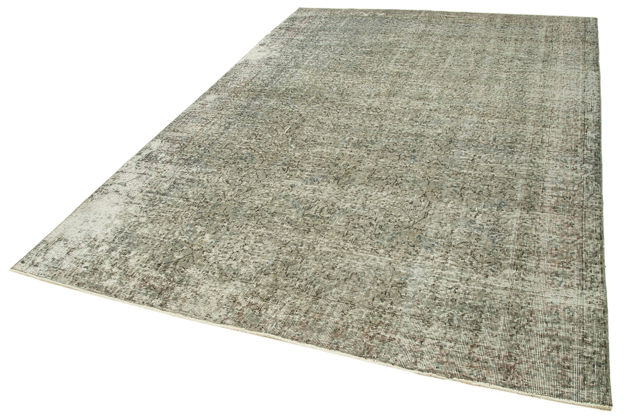 Vintage Wool Area Rug - Handwoven Turkish Overdyed Grey Cotton Wool Carpet 6'8" x 9'4"