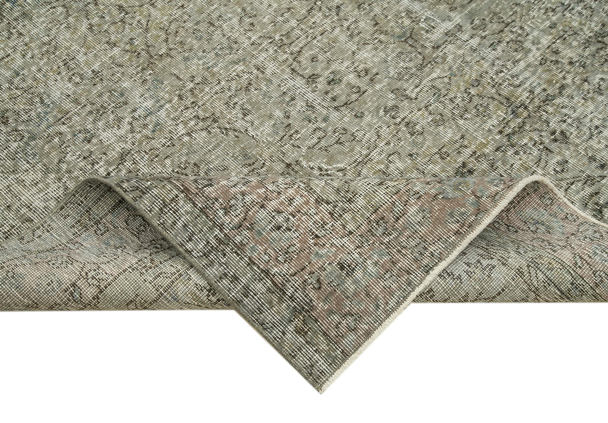 Vintage Wool Area Rug - Handwoven Turkish Overdyed Grey Cotton Wool Carpet 6'8" x 9'4"