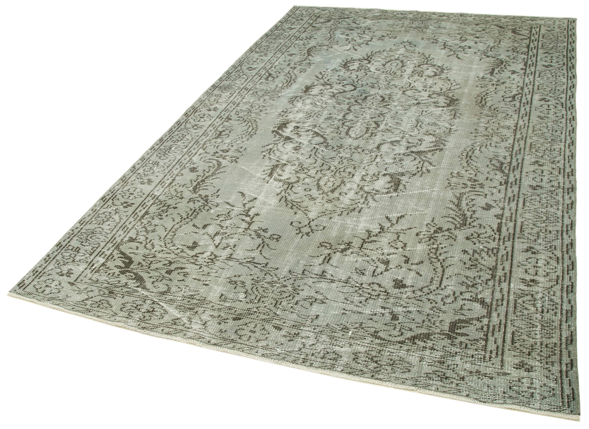 Handmade Vintage Area Rug - Overdyed Wool Rug | 5x9 Grey Cotton Wool Carpet