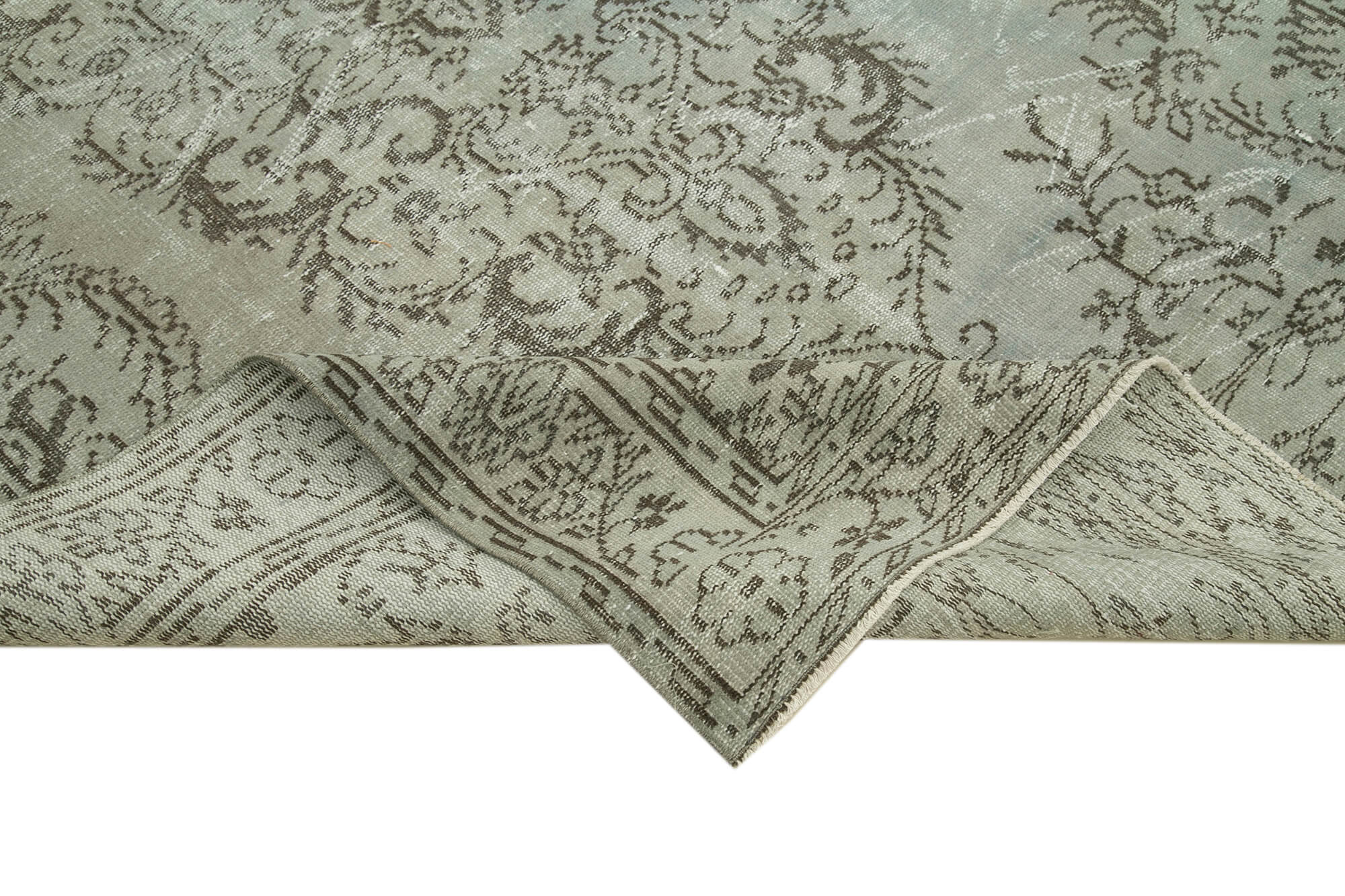 Handmade Vintage Area Rug - Overdyed Wool Rug | 5x9 Grey Cotton Wool Carpet