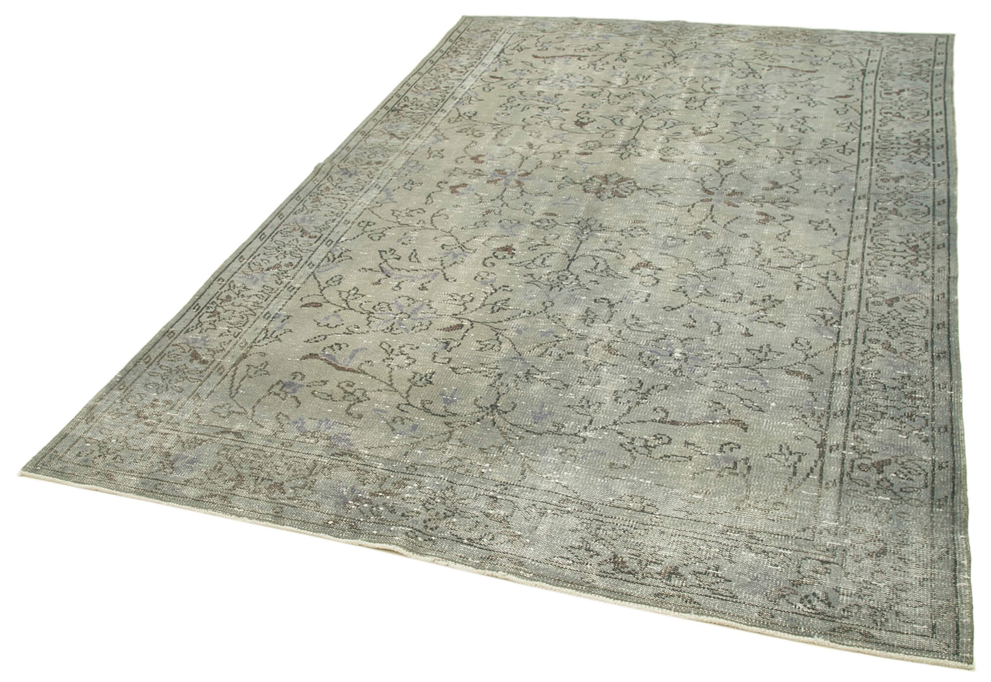 Vintage Wool Area Rug – Handmade Cotton Rug Overdyed Grey, Turkish Hand Knotted Carpet 6'x9'