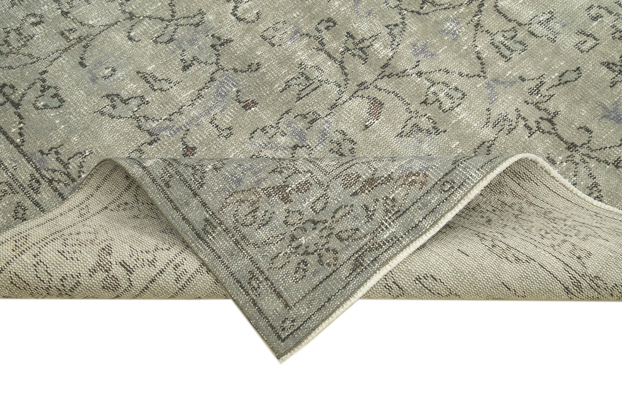 Vintage Wool Area Rug – Handmade Cotton Rug Overdyed Grey, Turkish Hand Knotted Carpet 6'x9'