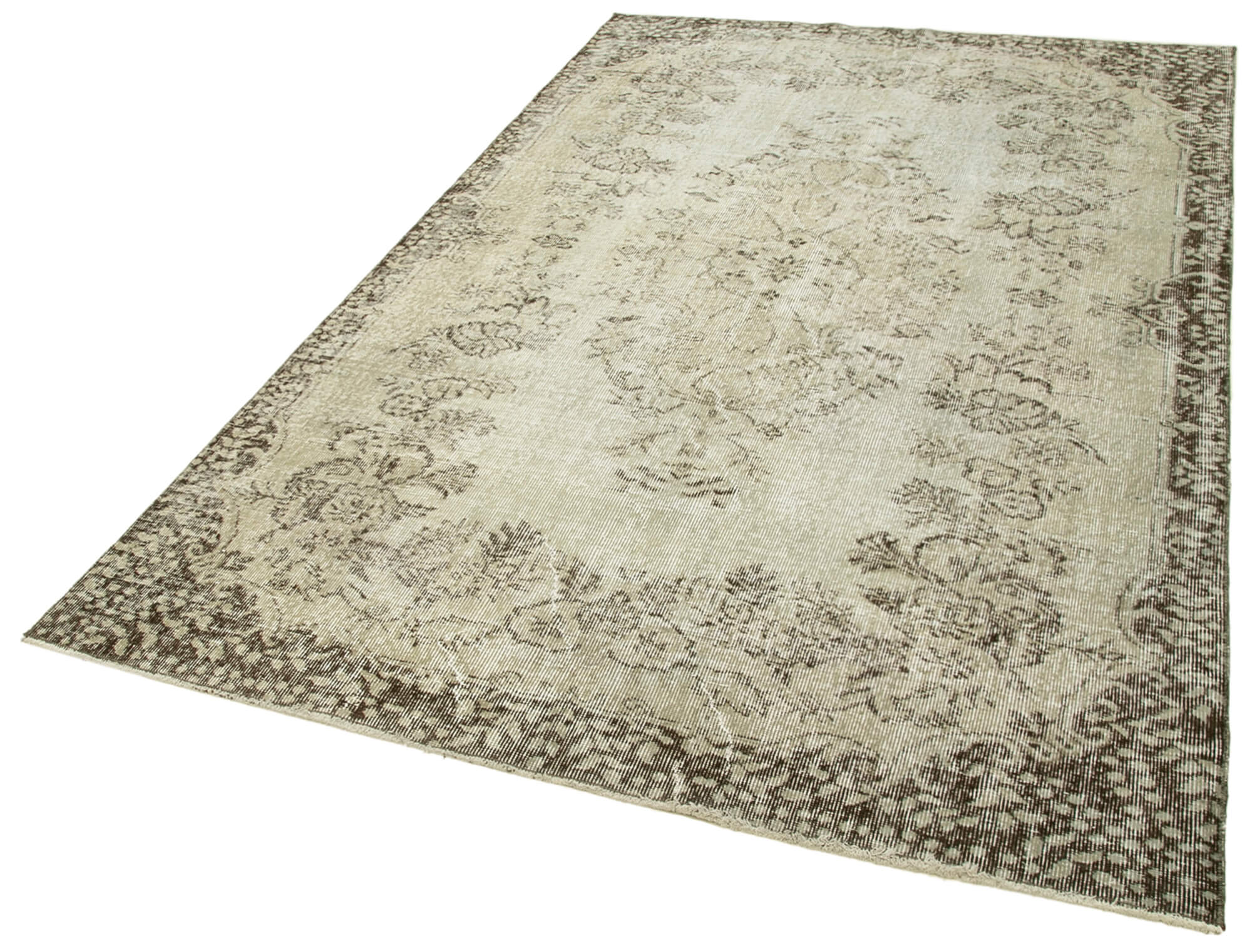 Vintage Handmade Area Rug – Overdyed Grey Cotton Wool Carpet 5'5''x8'9''