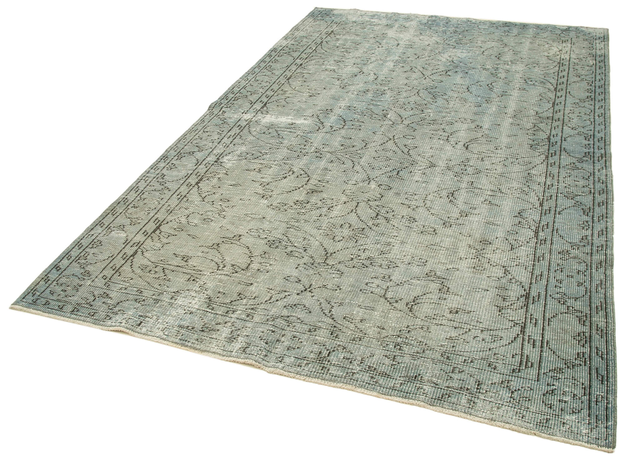 Vintage Blue Area Rug - Handmade Wool Rug Overdyed Turkish Carpet 5'8''x8'11''