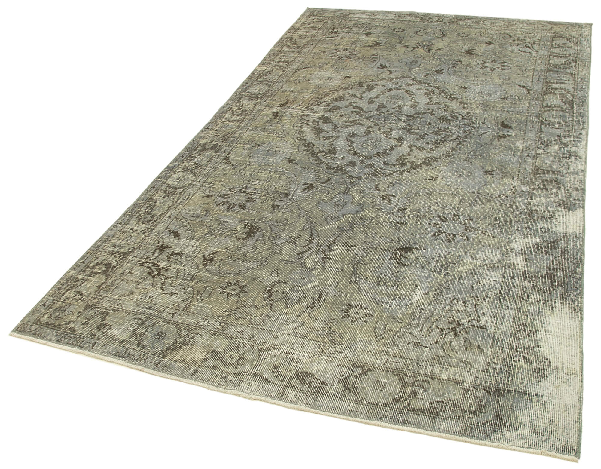 Vintage Wool Area Rug - Handmade Overdyed Grey Cotton Wool Rug 5'3''x9'8''