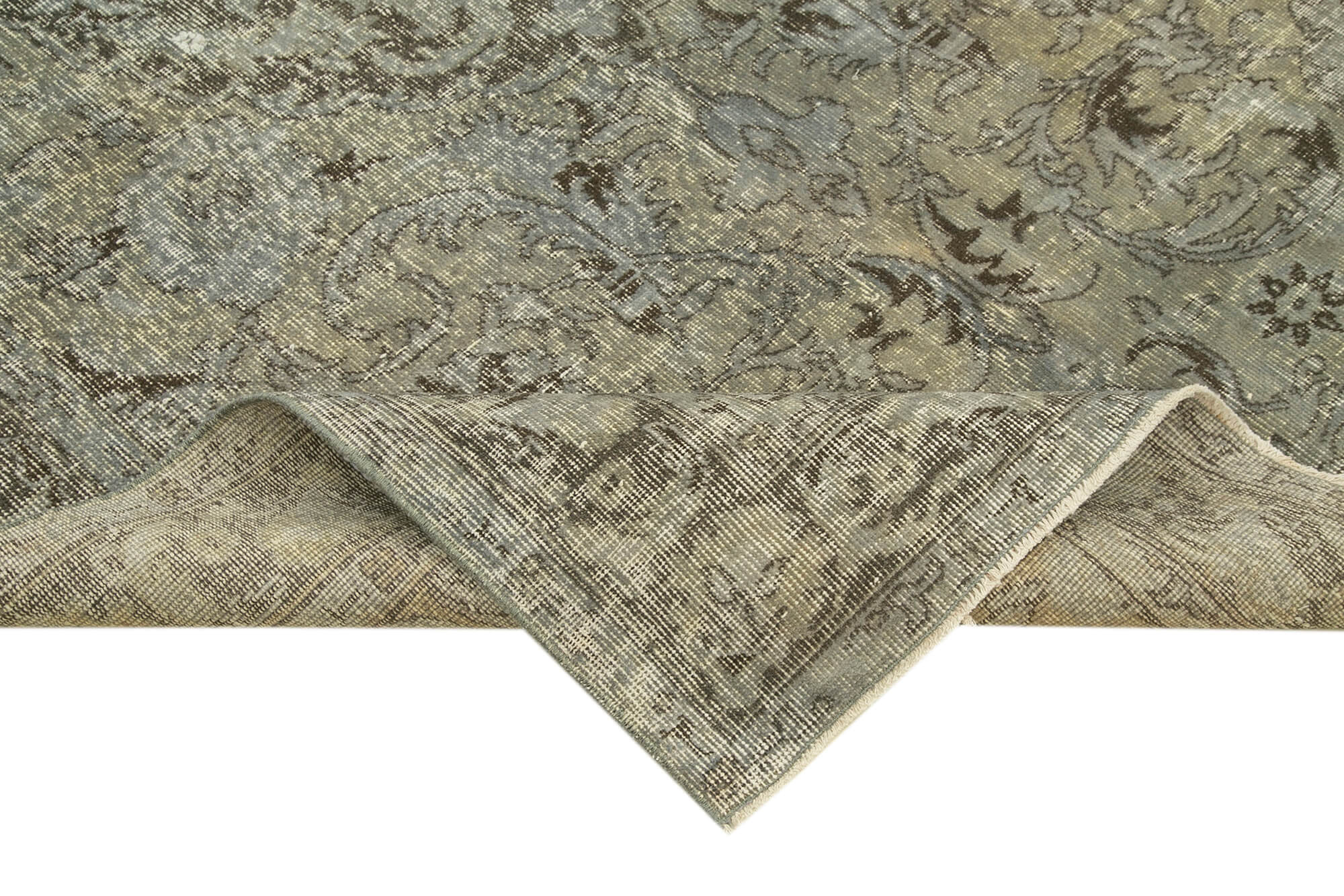 Vintage Wool Area Rug - Handmade Overdyed Grey Cotton Wool Rug 5'3''x9'8''