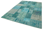 Handmade Area Rug - Turquoise Patchwork Cotton Wool Vintage Carpet 6'8" x 9'11"