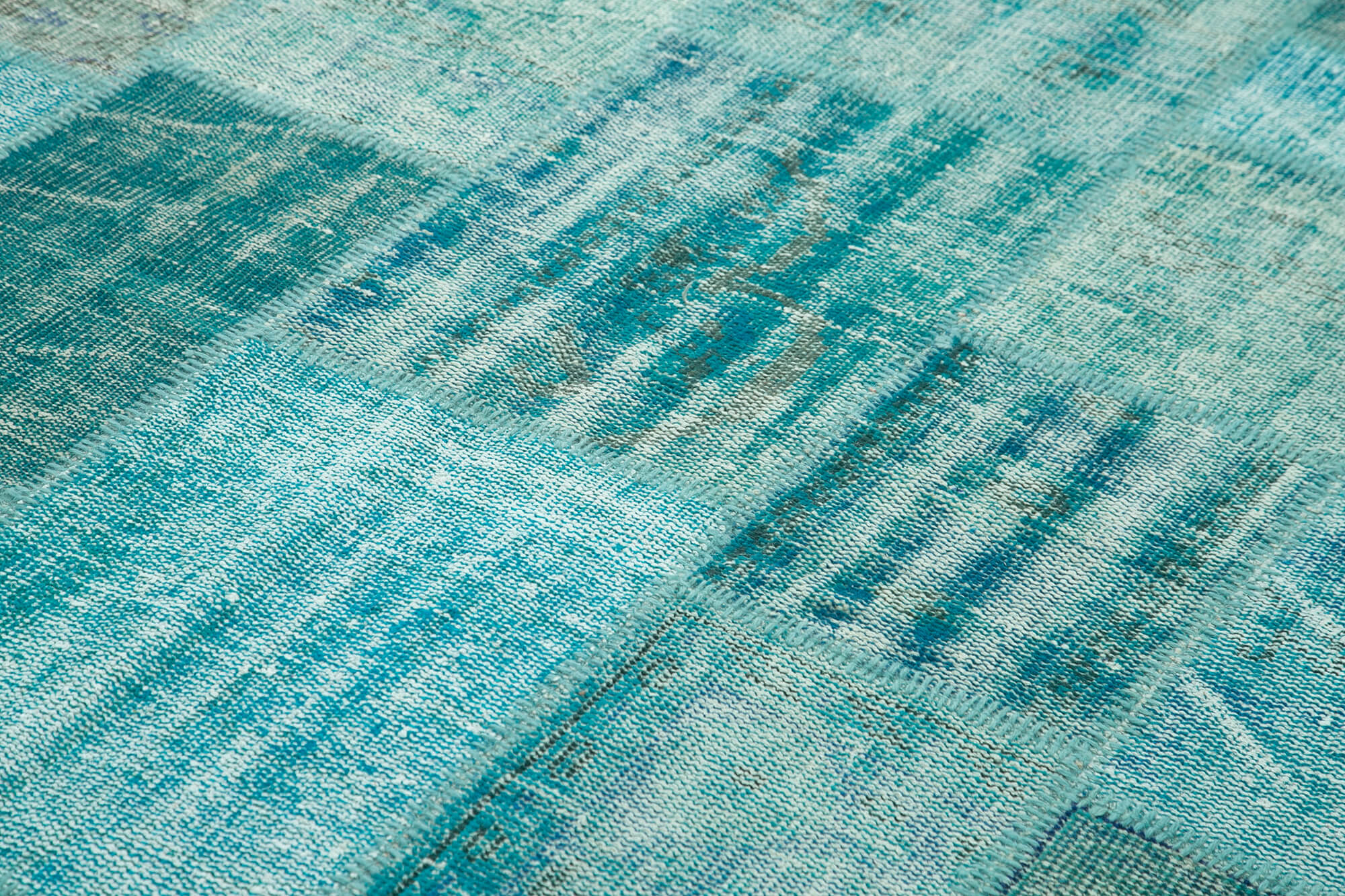 Handmade Area Rug - Turquoise Patchwork Cotton Wool Vintage Carpet 6'8" x 9'11"