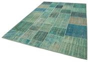 Handmade Area Rug - Turquoise Patchwork Cotton Wool Rug 6'9'' x 9'10'' for Living Room