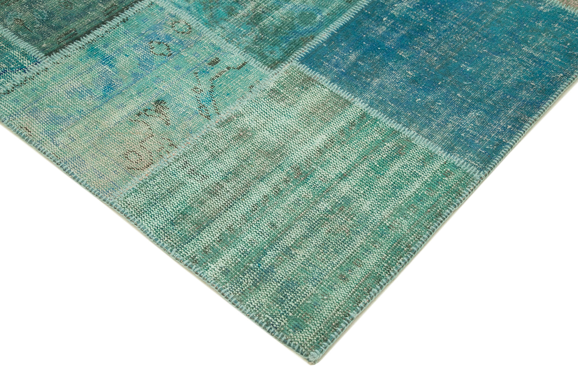 Handmade Area Rug - Turquoise Patchwork Cotton Wool Rug 6'9'' x 9'10'' for Living Room
