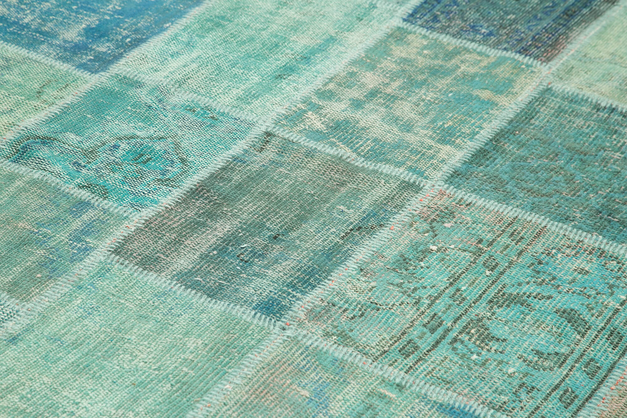 Handmade Area Rug - Turquoise Patchwork Cotton Wool Rug 6'9'' x 9'10'' for Living Room