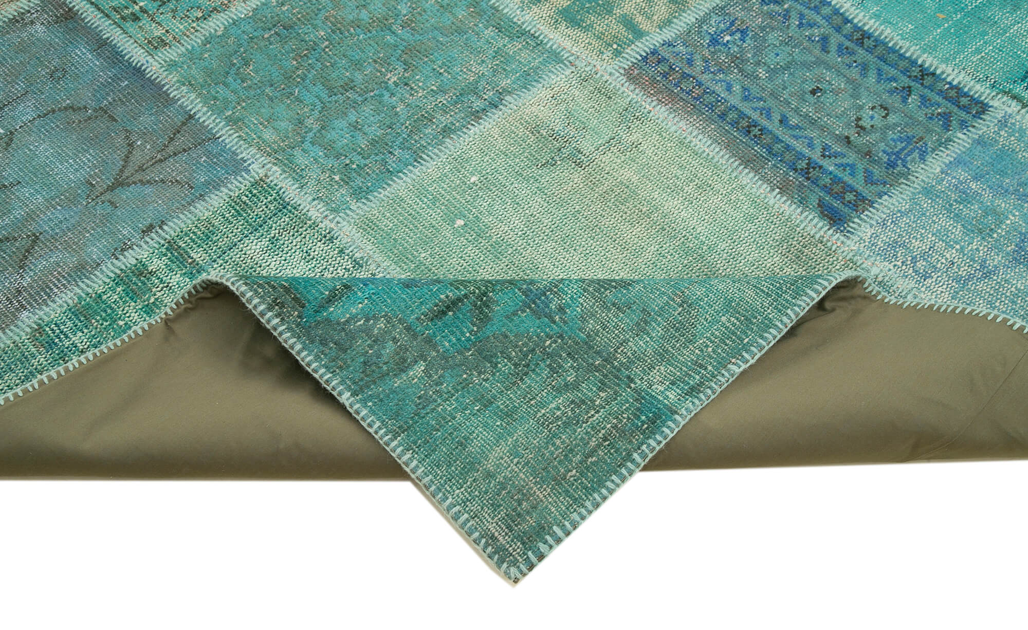 Handmade Area Rug - Turquoise Patchwork Cotton Wool Rug 6'9'' x 9'10'' for Living Room