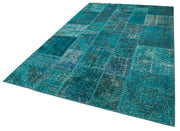 Handmade Area Rug – Turquoise Patchwork Cotton Wool Carpet 6'7''x9'9'' Durable Bohemian Style