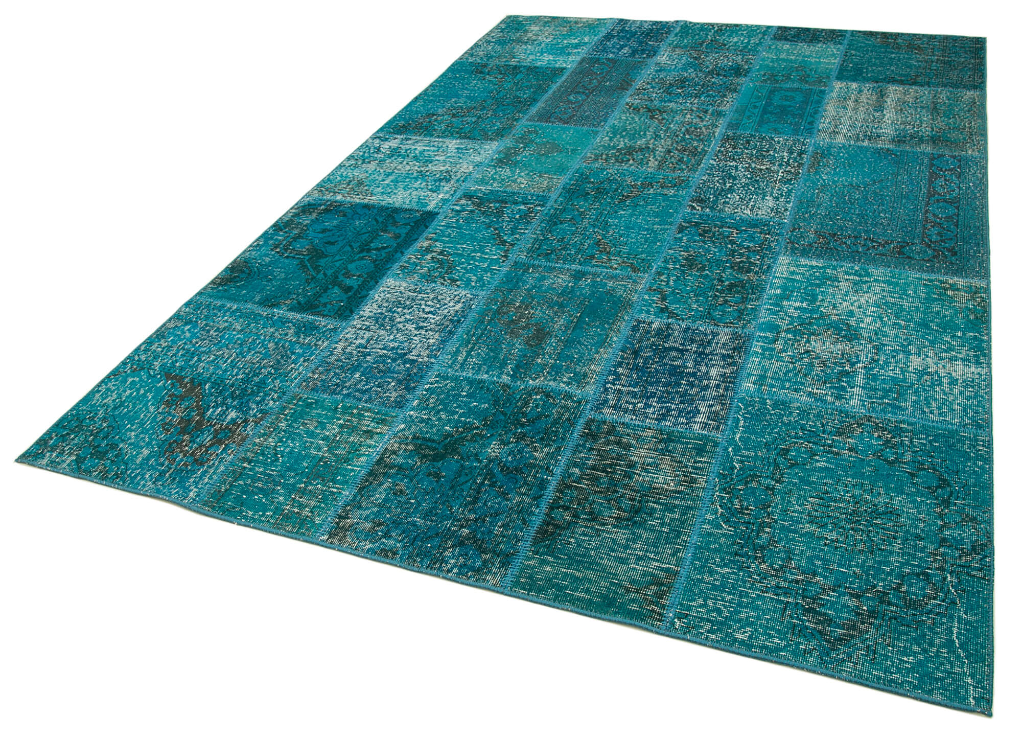 Handmade Area Rug – Turquoise Patchwork Cotton Wool Carpet 6'7''x9'9'' Durable Bohemian Style