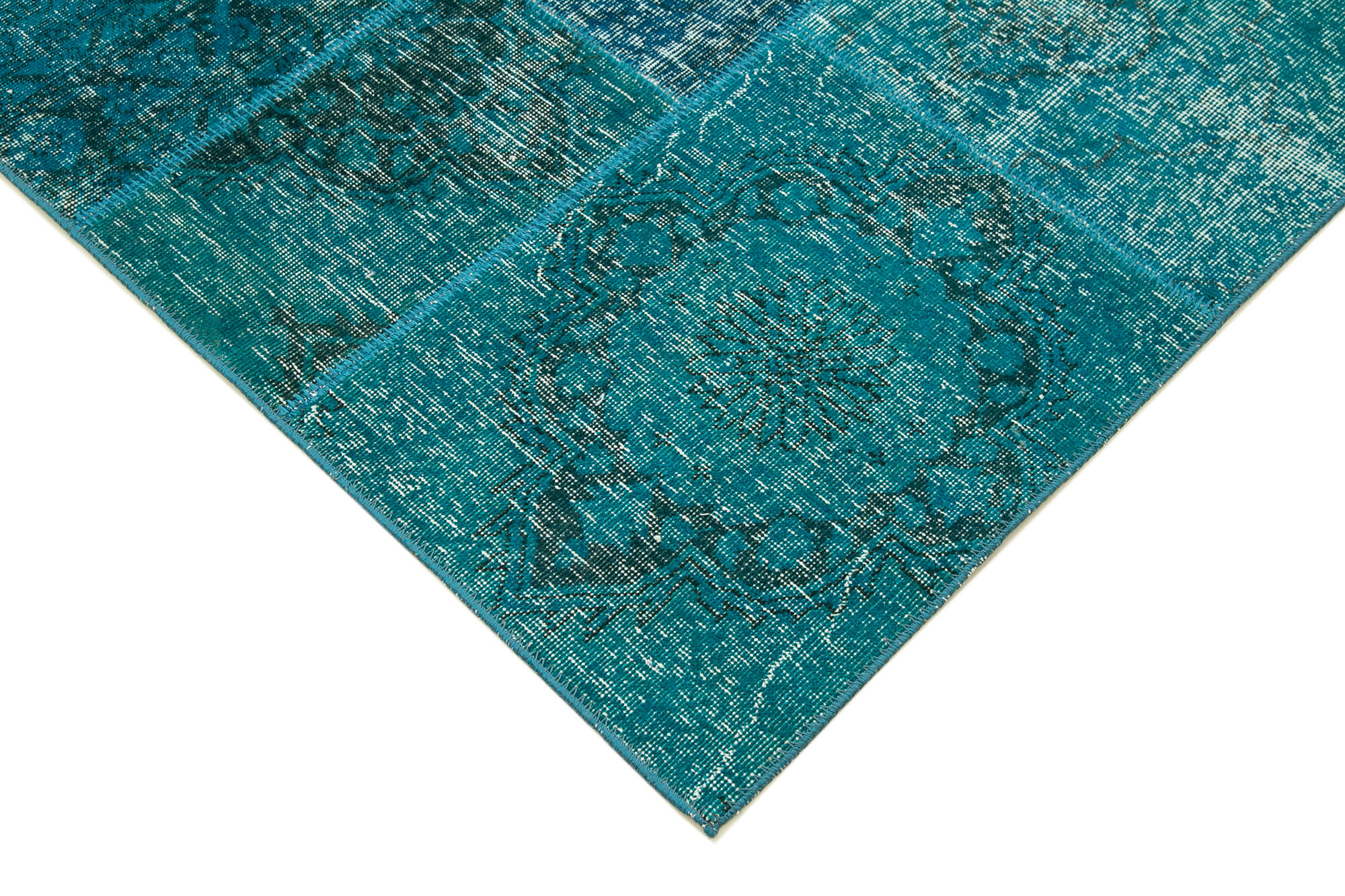 Handmade Area Rug – Turquoise Patchwork Cotton Wool Carpet 6'7''x9'9'' Durable Bohemian Style