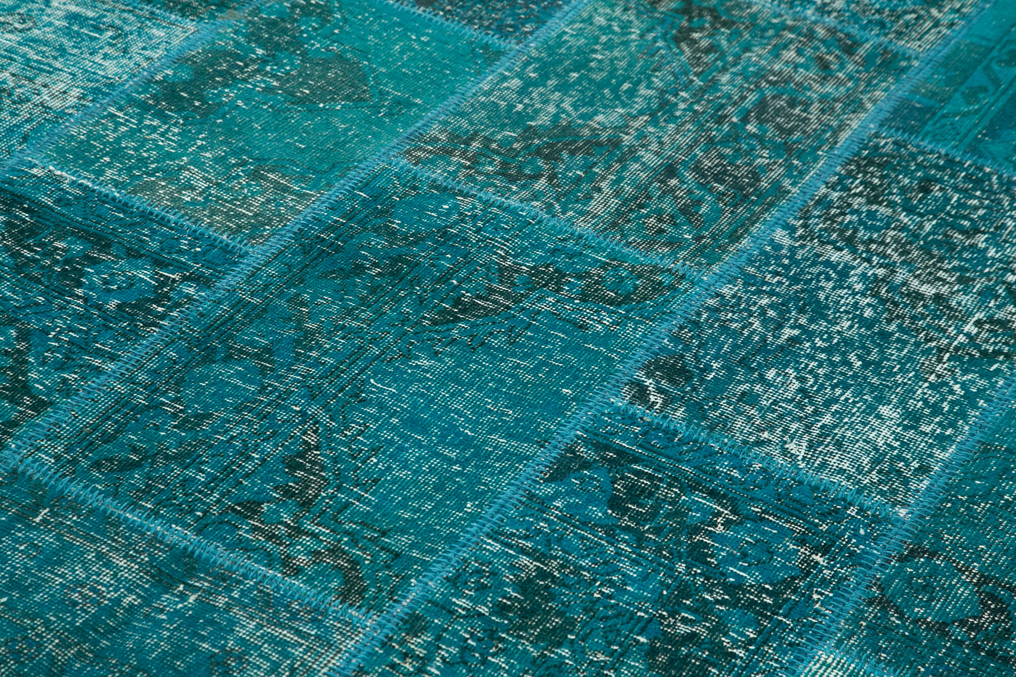 Handmade Area Rug – Turquoise Patchwork Cotton Wool Carpet 6'7''x9'9'' Durable Bohemian Style