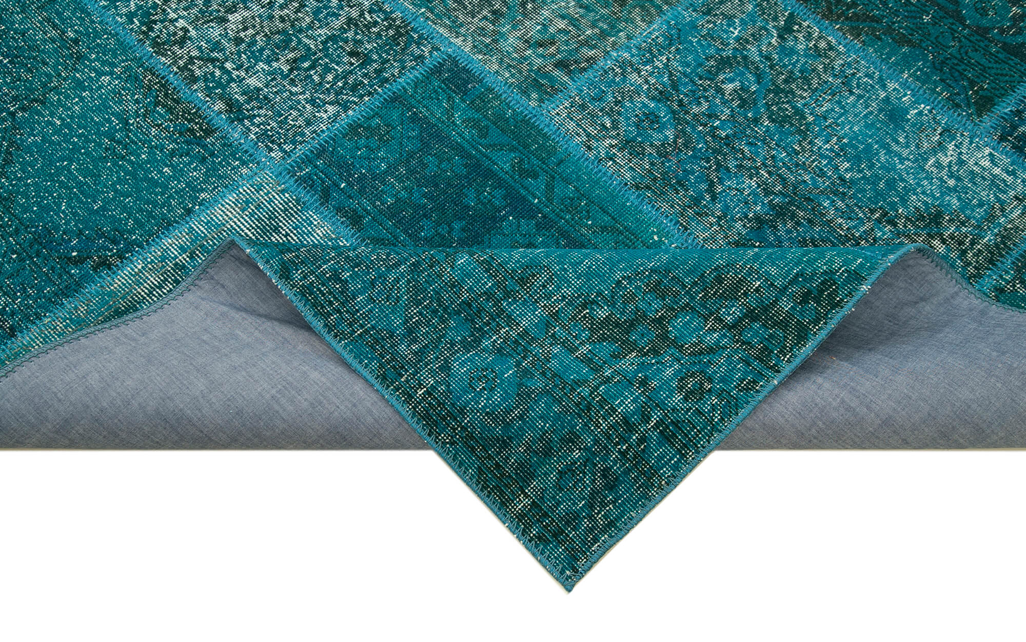 Handmade Area Rug – Turquoise Patchwork Cotton Wool Carpet 6'7''x9'9'' Durable Bohemian Style