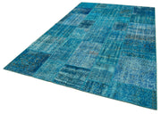Handmade Patchwork Rug - Blue Area Rug 6'7''x9'9'' Cotton Wool Carpet