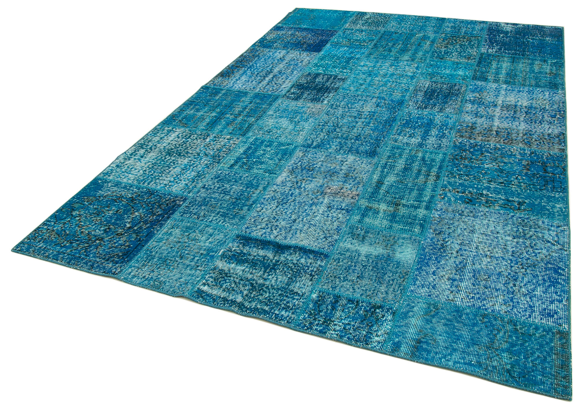 Handmade Patchwork Rug - Blue Area Rug 6'7''x9'9'' Cotton Wool Carpet