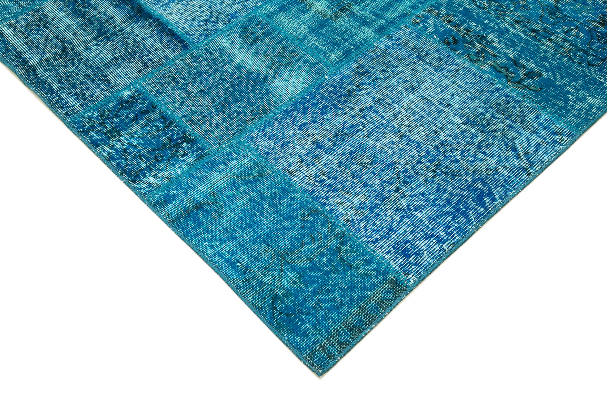 Handmade Patchwork Rug - Blue Area Rug 6'7''x9'9'' Cotton Wool Carpet