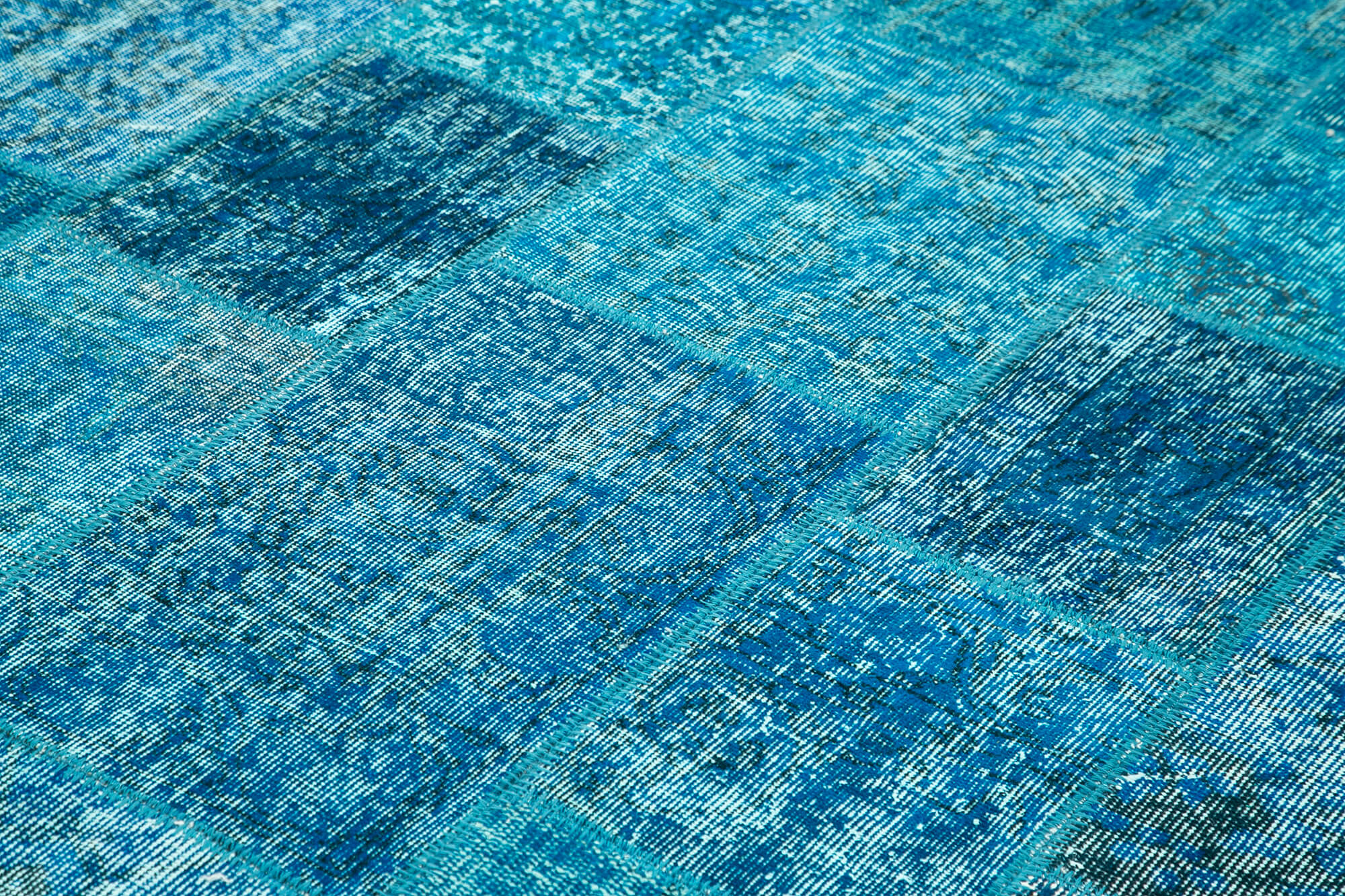 Handmade Patchwork Rug - Blue Area Rug 6'7''x9'9'' Cotton Wool Carpet