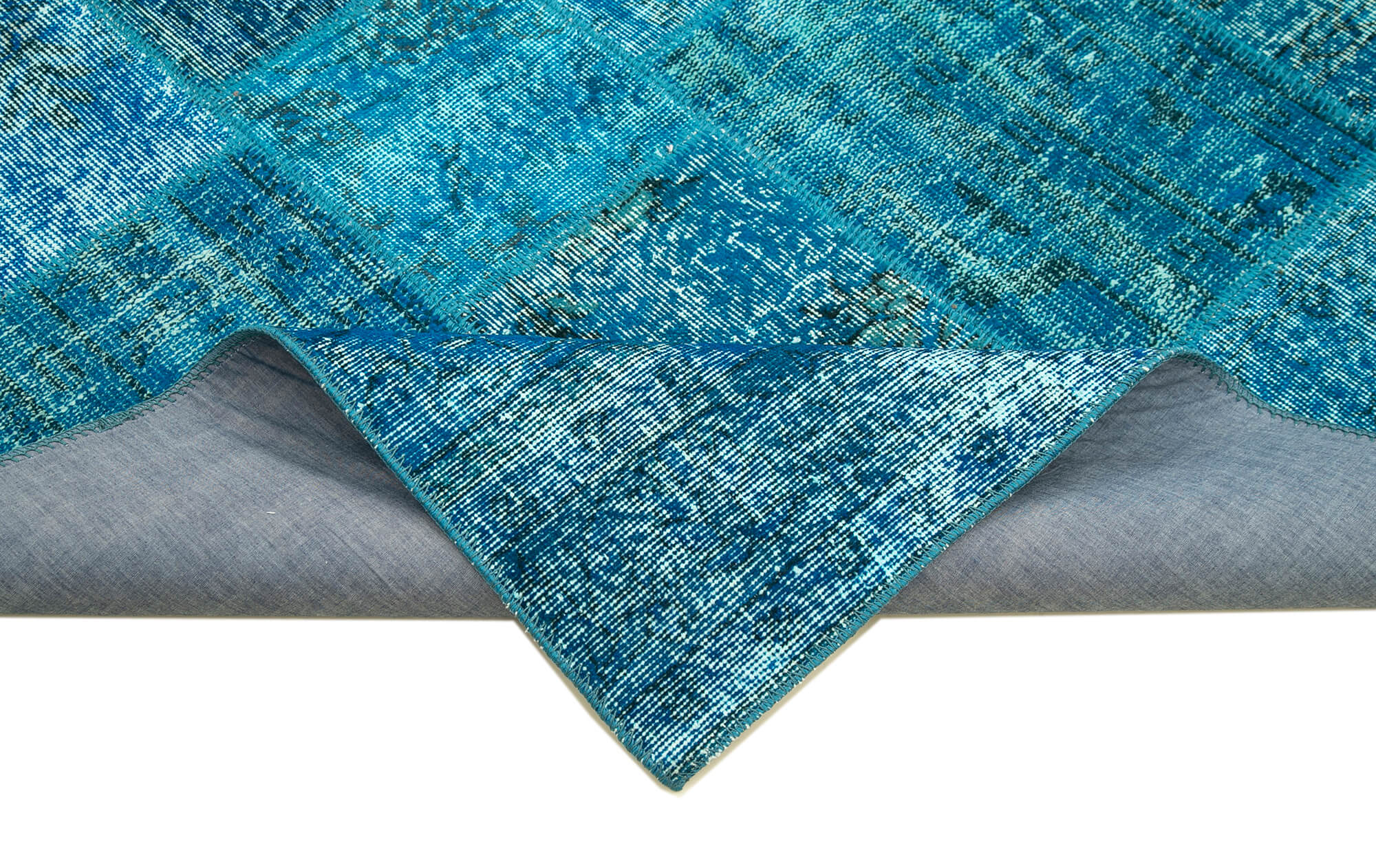 Handmade Patchwork Rug - Blue Area Rug 6'7''x9'9'' Cotton Wool Carpet