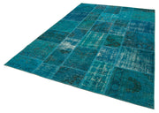 Handmade Area Rug - Blue Patchwork Cotton Wool Vintage Turkish Carpet 6'7"x9'9"