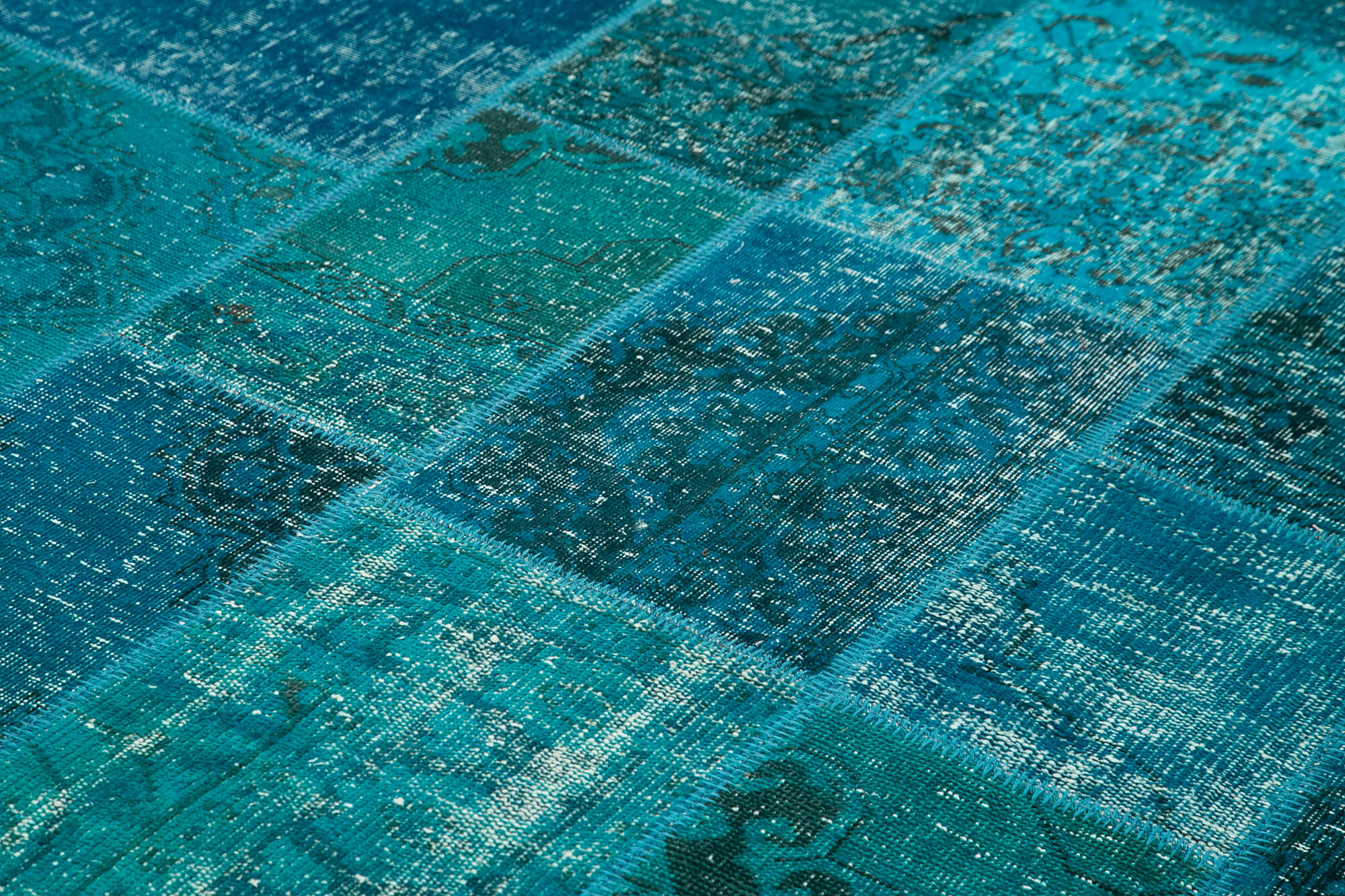 Handmade Area Rug - Blue Patchwork Cotton Wool Vintage Turkish Carpet 6'7"x9'9"