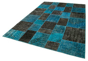 Handmade Area Rug - Kirk Yama Black Patchwork Cotton Wool Vintage Carpet 6'7"x9'9"
