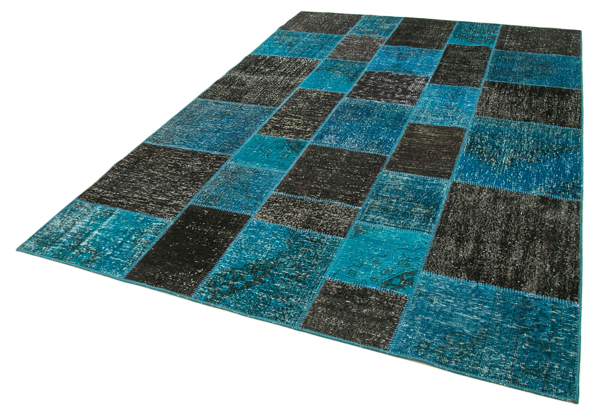 Handmade Area Rug - Kirk Yama Black Patchwork Cotton Wool Vintage Carpet 6'7"x9'9"