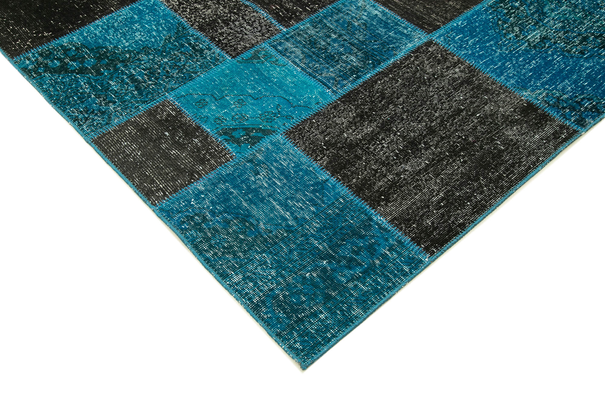 Handmade Area Rug - Kirk Yama Black Patchwork Cotton Wool Vintage Carpet 6'7"x9'9"